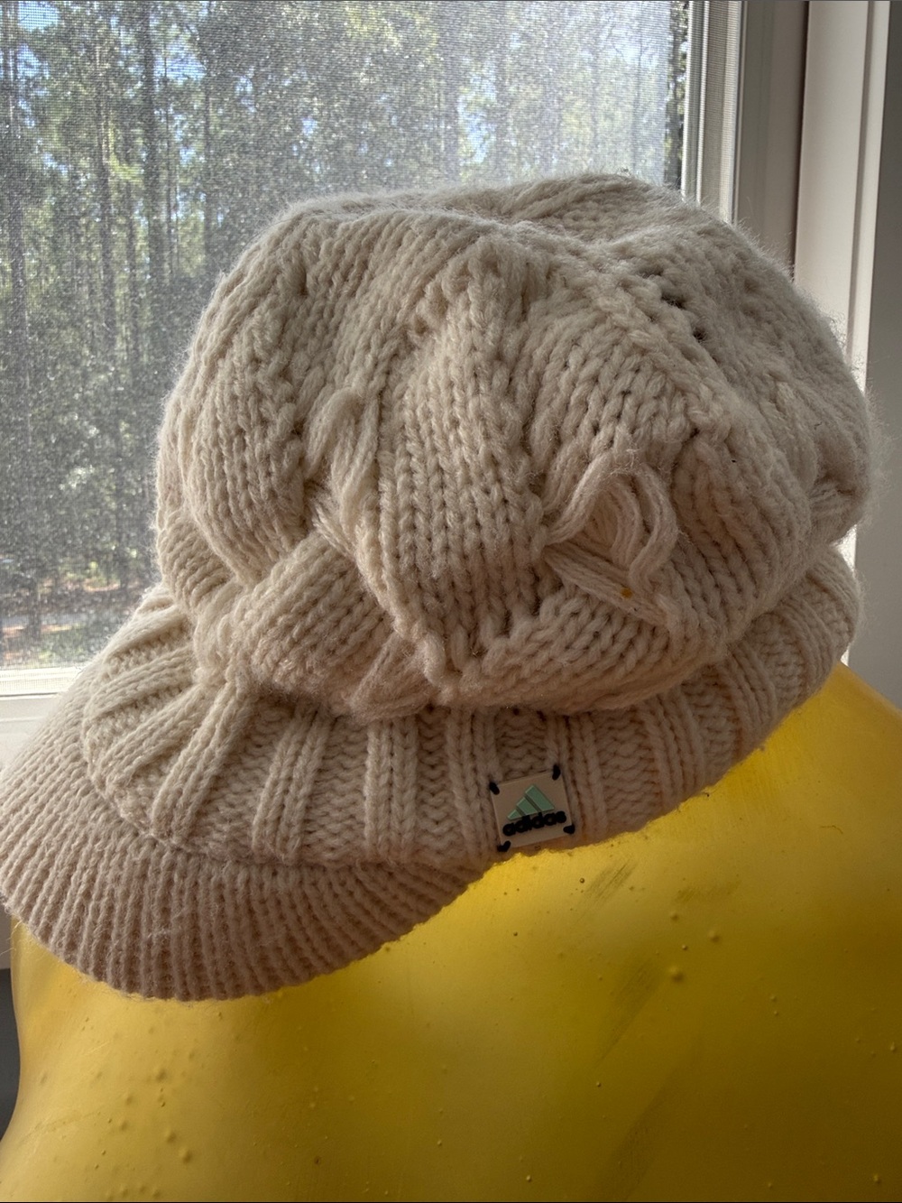 Adidas Cream Cable-Knit lined Brim Beanie for Kids